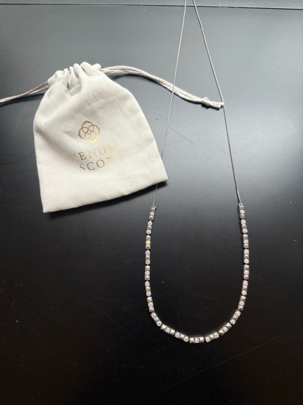 Kendra Scott Silver Crystal Bar Station Necklace - Clear